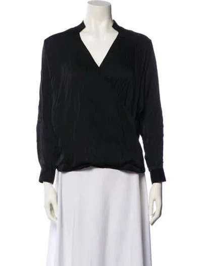 Pre-owned Charlotta Gandolfo Silk V-neck Blouse W/ Tags In Blue