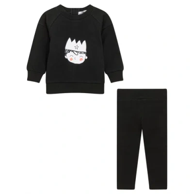 Charlotte & George Babies'  Boy Crown Print 2 Piece Long Sleeve Top And Ribbed Leggings Set In Black