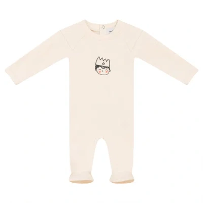 Charlotte & George Babies'  Boy French Fleece Crown Print Long Sleeve Romper In Neutral