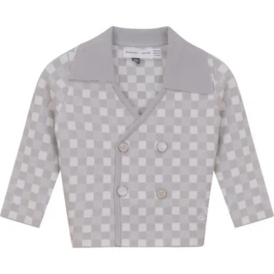 Charlotte & George Kids'  Checkered Double Breasted Knit Jacket In Gray