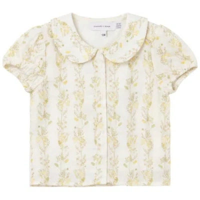Charlotte & George Babies'  Collar Neckline With Puff Sleeve Blouse In Neutral