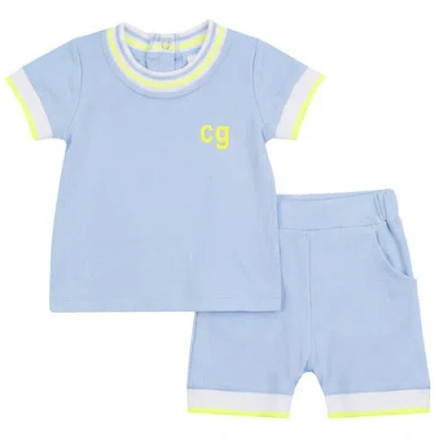 Charlotte & George Babies'  Contrast Trim 2 Piece Short Sleeve And Short Set In Blue