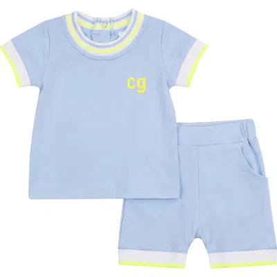 Charlotte & George Babies'  Contrast Trim 2 Piece Short Sleeve And Short Set In Blue