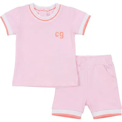 Charlotte & George Babies'  Contrast Trim 2 Piece Short Sleeve And Short Set In Pink