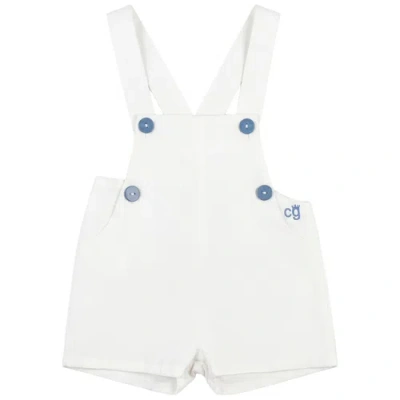 Charlotte & George Babies'  Contrast Trim Cotton Sleeveless Overall In White