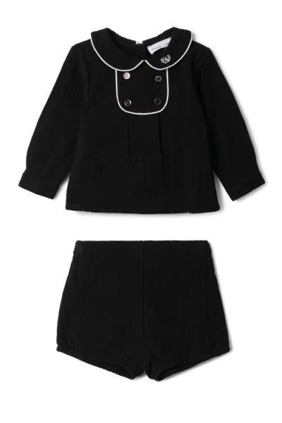 Charlotte & George Babies'  Crest Embroidered Cotton Shirt And Shorts Set In Black
