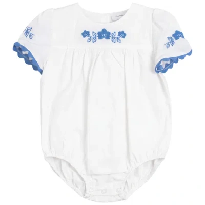 Charlotte & George Babies'  Criss Cross Flower Embroidered Cotton Bubble Romper In White