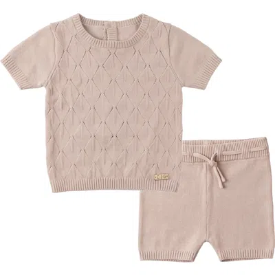 Charlotte & George Babies'  Diamond Knit 2 Piece Short Sleeve Top And Shorts Set In Nude