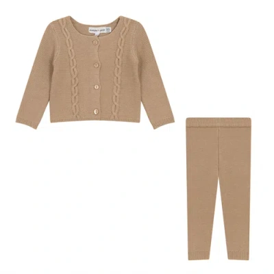 Charlotte & George Babies'  Garter Knit 2 Piece Long Sleeve Top And Pants Set In Brown