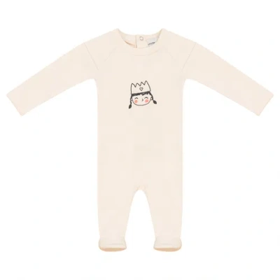 Charlotte & George Babies'  Girl French Fleece Crown Print Long Sleeve Romper In Neutral