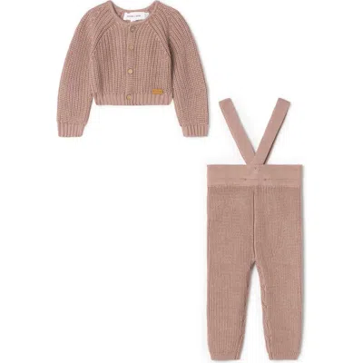 Charlotte & George Babies'  Girl Rib Knit Overall And Cardigan Set In Pink