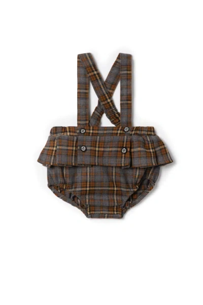 Charlotte & George Babies'  Girl Woven Plaid Overall With Removable Straps In Brown