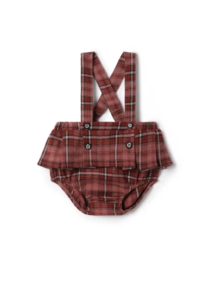 Charlotte & George Babies'  Girl Woven Plaid Overall With Removable Straps In Burgundy