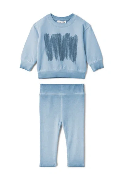Charlotte & George Babies'  Painted Print 2 Piece Top And Pants Set In Blue