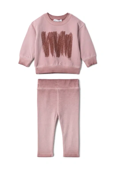 Charlotte & George Babies'  Painted Print 2 Piece Top And Pants Set In Pink