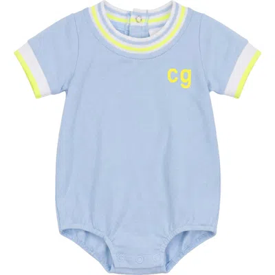 Charlotte & George Kids'  Pique Cotton Stripe Trim Romper In Blue