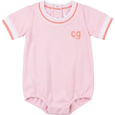 Charlotte & George Kids'  Pique Cotton Stripe Trim Romper In Pink