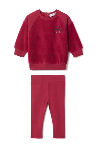 Charlotte & George Babies'  Princess Print Velour Sweatshirt And Leggings Set In Burgundy
