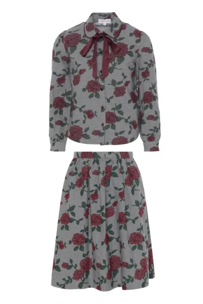 Charlotte & George Kids'  Printed Woven 2 Piece Long Sleeve Blouse And Skirt Set In Multi