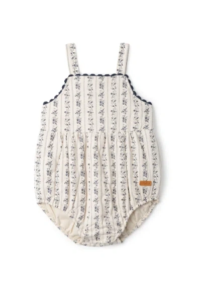 Charlotte & George Babies'  Quilted Stripe Floral Romper With Lace Trim In Neutral