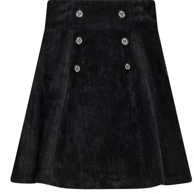 Charlotte & George Kids'  Stripe Velour Invisible Side Zipper Skirt In Black