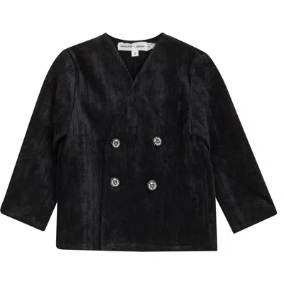 Charlotte & George Kids'  Striped Velour Double Breasted Jacket In Black