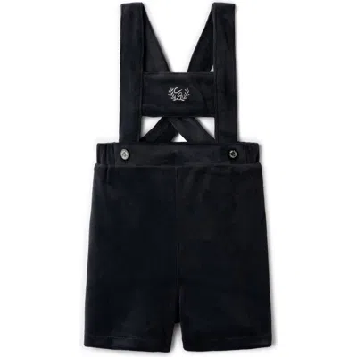 Charlotte & George Babies'  Velvet Crest Embroidered Shorts Overall In Black
