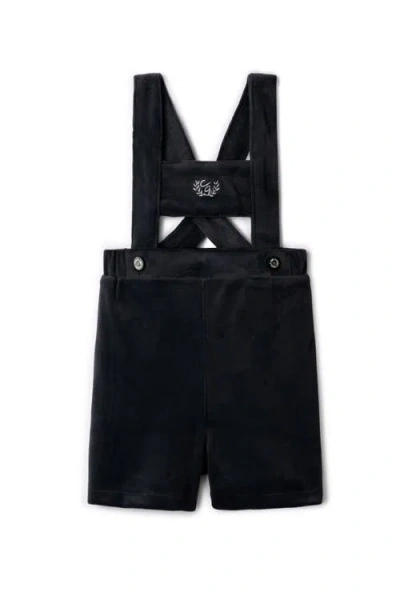 Charlotte & George Babies'  Velvet Crest Embroidered Shorts Overall In Black