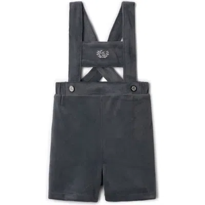 Charlotte & George Babies'  Velvet Crest Embroidered Shorts Overall In Gray
