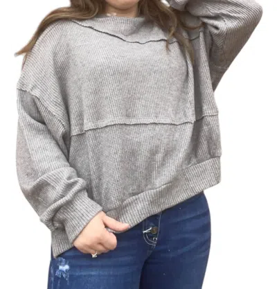 Charlotte Avery Waffle Crewneck Raw Detail Sweater In Heather Grey