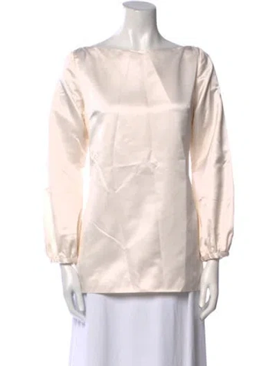 Pre-owned Charlotte Brody Bateau Neckline Three-quarter Sleeve Blouse In Neutral