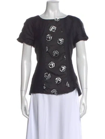 Pre-owned Charlotte Brody Floral Print Crew Neck Top In Gray