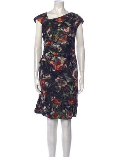 Pre-owned Charlotte Brody Floral Print Knee-length Dress In Black