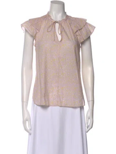 Pre-owned Charlotte Brody Floral Print Tie Neck Blouse In Pink