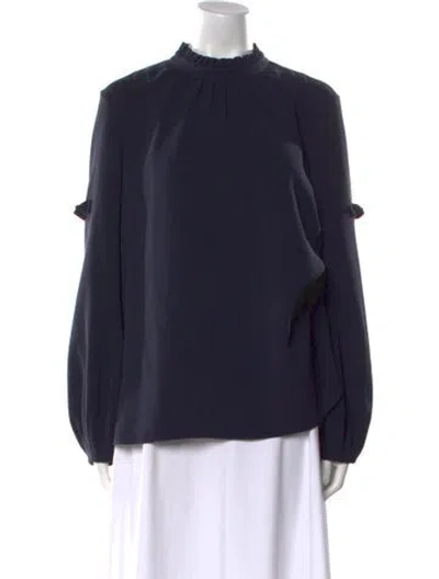 Pre-owned Charlotte Brody Mock Neck Long Sleeve Blouse In Blue