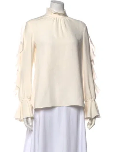 Pre-owned Charlotte Brody Mock Neck Long Sleeve Blouse In Neutral