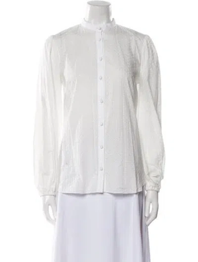 Pre-owned Charlotte Brody Mock Neck Long Sleeve Button-up Top In White
