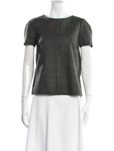 Pre-owned Charlotte Brody Wool Plaid Print Top In Green
