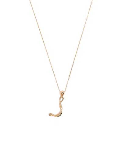 Charlotte Chesnais 18k Yellow Gold Letter J Diamond Necklace In Black