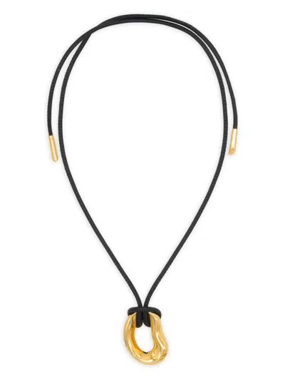 Charlotte Chesnais Shima Leather Pendant Necklace In Black
