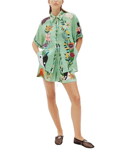 Charlotte Green 2pc Linen-blend Shirt & Short Set
