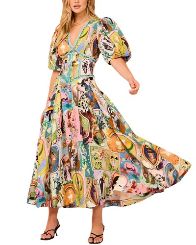Charlotte Green Linen-blend Maxi Dress In Multi