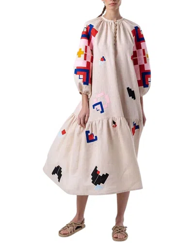 Charlotte Green Linen-blend Midi Dress In Multi