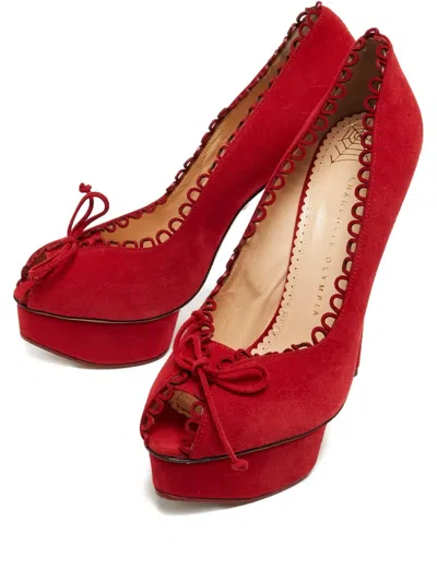 Pre-owned Charlotte Olympia 110mm Leather Heeled Pumps In Red