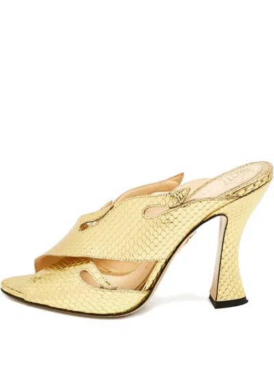 Pre-owned Charlotte Olympia 115mm Snakeskin Cut-out Sandals In Yellow