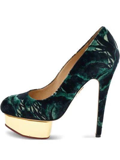 Pre-owned Charlotte Olympia 140mm Dolly Plush Floral-print Platform Pumps