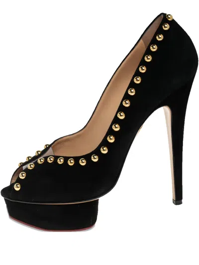 Pre-owned Charlotte Olympia 140mm Dolly Studded Platform Pumps In Black