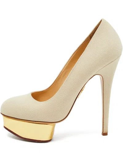 Pre-owned Charlotte Olympia 150mm Dolly Platform Pumps In Neutral