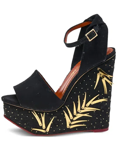 Pre-owned Charlotte Olympia 150mm Sequin-embellished Wedge Sandals