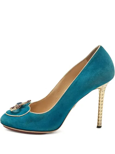 Pre-owned Charlotte Olympia 2023  Scorpion-embellished Heel Pumps In Blue